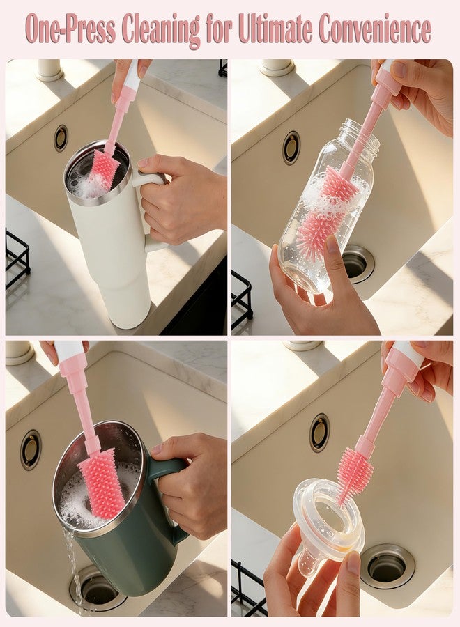 ZTX Self-Foaming Silicone Baby Bottle Brush Set - One Press Creates Rich Foam, Cleans Bottles, Breast Pump Parts & Nipples, Includes Detachable Brush & Travel Storage Bag, Pink - Image 4